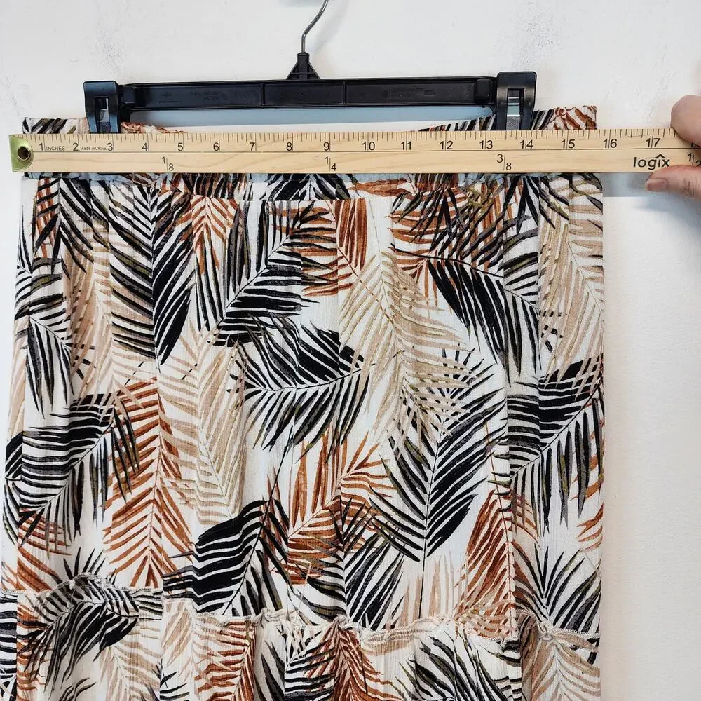 Robert Louis Tropical Print Maxi Skirt Size L Brown Tiered 100% Rayon Vacation